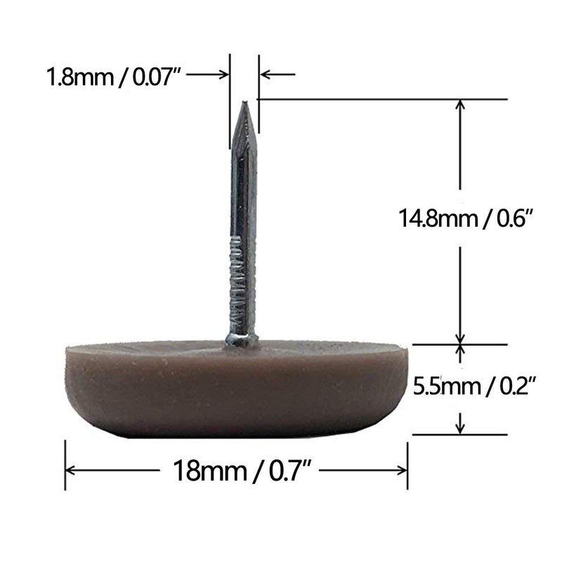 Zayi 18mm Dia Brown Nylon Slider Glides, Plastic Glide Nails Chair Table Leg Protector Pads for Wooden Leg Feet of Chair Table Sofa 50pcs(18mm, Brown) - Image 4